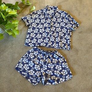 Holiday by Emma Mulholland Happy Hibiscus 100% Linen Shorts Set Smiley Face S